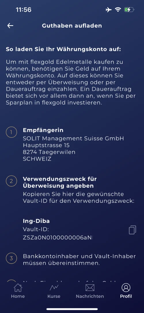 flexgold App - Einzahlen